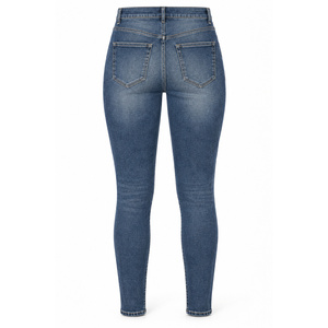 Jeans de mezclilla ajustados de cintura alta para mujer, con cremallera frontal en el tobillo, estilo lápiz vintage azul de tiro medio - Product Image 2