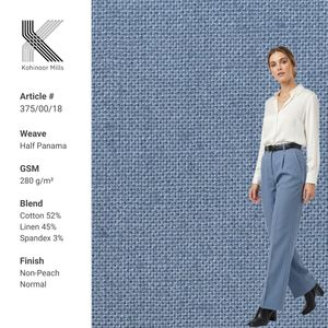 Tela de Algodón, Lino y Spandex al por Mayor, 260g/m, Tejido Medio Panamá, Elástico, con Patrón Geométrico, Estilo Dobby, para Pantalones de Hombre y Mujer - Product Image 1