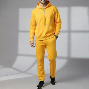 Ensemble de survêtement jaune à capuche pour homme 100 % coton, décontracté, couleur unie, respirant, coupe régulière, pour l'automne - Product Image 5