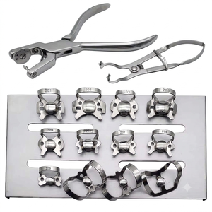 Surtechs Dental Rubber Dam Kit DS-2900 with <b>Clamps</b> Forceps Punch Plier <b>Frame</b> Silver Manual Tools in Red Case - Product Image 1
