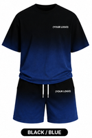 Conjunto de Camiseta y Pantalones Cortos para Hombre con Logotipo Personalizado, Degradado, 100% Poliéster, Sublimado, Estilo Deportivo Informal de Verano, 2 Piezas
