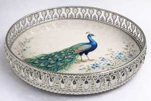 JM INTERNATIONAL Plateau Pichwai en argent allemand, motif paon, vaisselle contemporaine, ensemble cadeau pour fête JM-009001 - Product Image 2