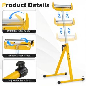 Banchi da Lavoro per Falegnameria, Set da 2, Robusti in Metallo Pieghevoli con Guide per Bordi e Design Portatile - Giallo - Product Image 4