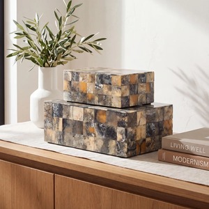 Boîte à bijoux rectangulaire en corne avec couvercle, design minimaliste, polie, conteneur de rangement à 1 niveau - Product Image 6