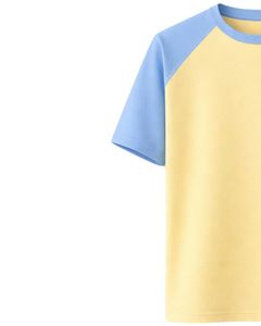 Camiseta de Manga Raglán Amarilla y Azul para Hombre, Cuello Redondo, Informal, Verano, Transpirable, Mezcla de Algodón, Suave, Cómoda, Ligera, para Uso Diario - Product Image 3