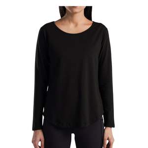 Camiseta de Manga Larga Negra para Mujer, Corte Holgado, Cuello Redondo, Informal, Transpirable, Suave, para Gimnasio, Fitness, Yoga y Ejercicio - Product Image 1