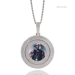 Pendentif rotatif personnalisé avec photo de 65 mm, pendentif rotatif en moissanite, pendentif rotatif glacé avec photo en argent 925 - Product Image 5