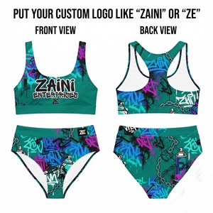 Conjunto de Bikini Premium de 220 GSM, 100% Poliéster, Cintura Alta, Escote Pronunciado, Tejido Elástico Transpirable, Sólido, Antibacteriano, con Logotipo Personalizado - Product Image 1