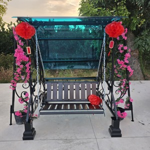 Banc balançoire d'extérieur haut de gamme en fer forgé pour jardin – Chaise balançoire en métal robuste avec support pour une utilisation durable - Product Image 6