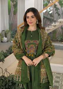 Women's Green Cotton Ankle-Length Traditional Regular Fit Digital Print Embroidery Quick Dry <b>Dress</b> Casual Wear Spring Summer - Product Image 5