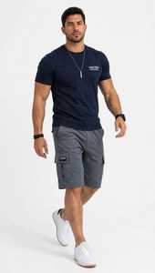 <b>Men's</b> <b>Navy</b> <b>Blue</b> Regular Fit Knitted T-<b>Shirt</b> Short Sleeve Crew Neck Solid Tee 220 Grams Blank Front - Product Image 5