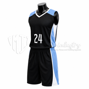 Conjunto de Uniforme de Baloncesto Personalizado en Negro y Azul, Camiseta y Pantalones Cortos de Baloncesto Transpirables de Malla, Fabricante OEM ODM de Marca Privada - Product Image 3