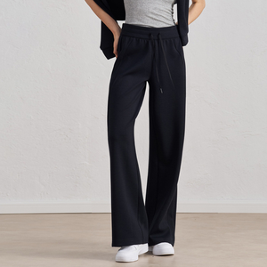 Pantalon de yoga évasé taille mi-haute avec couche d'air confortable, cordon de serrage à la taille et poches, motif uni, en toile, style jogger - Product Image 4
