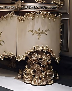 Royal Luxury Solid Teak Wood <b>Console</b> <b>Table</b> Triple Wall Mirror Set <b>Gold</b> Carved Sideboard Cabinet Living Room Buffet Furniture - Product Image 2