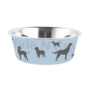 Cuenco para perros de acero inoxidable de estilo clásico con bordes de alimentación para mascotas antideslizantes y ecológicos con estampado de pata - Product Image 1