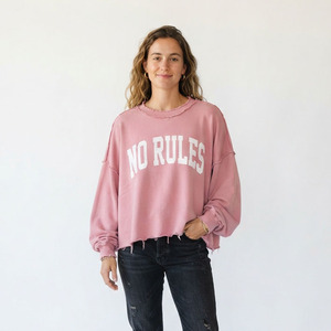 Sweat-shirt oversize à col rond pour femme, 100% coton, imprimé, épaules tombantes, manches longues, streetwear d'hiver, bords bruts - Product Image 2