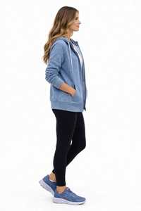 Sudadera con capucha de modal para mujer, de corte regular, color liso, transpirable, informal, de manga larga, hasta la cadera, con cremallera completa, logo frontal y bolsillos - Product Image 2