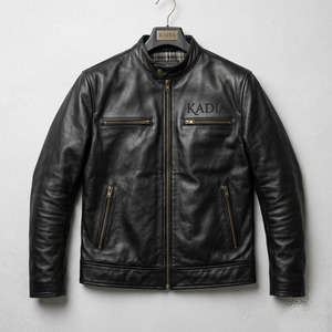 Chaqueta Bomber Casual de Cuero Vacuno con Cuello Redondo, Chaqueta Juvenil Transpirable de Corte Ajustado para Hombre, Chaqueta de Moda con Logotipo Frontal - Product Image 5