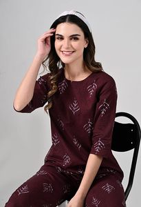 Women’s Cotton Printed Nightwear Set Round Neck Half Sleeve T-Shirt Top & <b>Pyjama</b> Pants Lounge Set - Product Image 2
