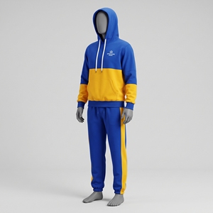 Conjunto de Sudadera y Pantalones Oversize Azul y Amarillo para Hombre, Pantalones Anchos con Paneles Laterales Amarillos, Sudadera con Letras Estilo Universitario, Traje con Contraste de Color - Product Image 3