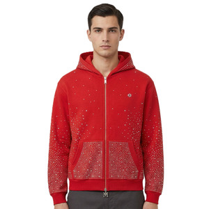 Sudaderas con cremallera completa de algodón polar con pedrería en toda la prenda, estilo oversize, diseño de cristales, logotipo personalizado, suministro al por mayor - Product Image 1