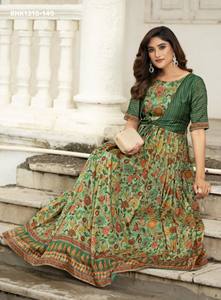 Vestido de alta calidad con estampado floral y mezcla de seda, con conjunto Koti, fabricado en Surat, India, para compras en línea. - Product Image 6