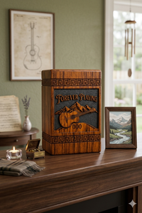 Wooden Urn <b>Memorial</b> Keepsake <b>Box</b> Custom Engraved Ashes Cremation Urn Guitar Mountain Design for Remembrance - Product Image 3