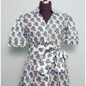 Vestido Midi Transpirable de Algodón 100% Ecológico para Mujer, Estampado Digital Floral, Cuello en V, Manga Corta, Botones, Casual, Dulce y Natural - Product Image 4