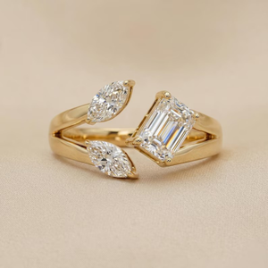 Bague de fiançailles en diamant cultivé en laboratoire, inspirée de la nature florale, avec 3 diamants, or blanc 14 carats, certifiée IGI, luxe pour femmes - Product Image 2
