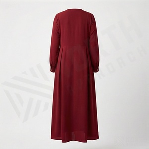 Abaya légère unie à manches longues et col en V, longueur cheville, vêtement islamique pour femme, fermeture boutonnée, style décontracté et modeste - Product Image 2