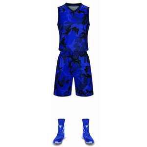Custom Sublimated Basketball Jersey Set Blue Camouflage Sleeveless Moisture Wicking Unisex Adult <b>Athletic</b> Fit - Product Image 4