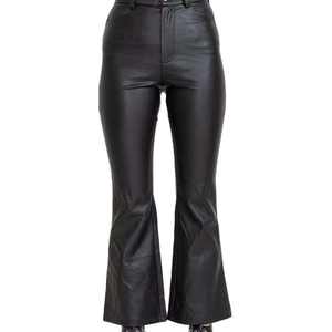 Pantalon en cuir noir taille haute évasé pour femme, coupe slim, extensible, coupe-vent, cinq poches - Product Image 4