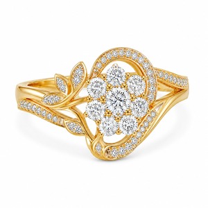 Anillo de Novia de Lujo con Diamantes Cultivados en Laboratorio, Oro Amarillo de 18K, Diseño de Corazón, Espiral, Hoja y Pavé, Geométrico/Floral - Product Image 6