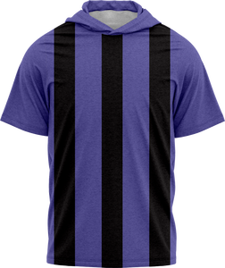 เสื้อยืดมีฮู้ดลายทางสำหรับผู้ชาย ทรงปกติ ผ้าถักลำลอง ลายขาวดำ แขนสั้น - Product Image 4