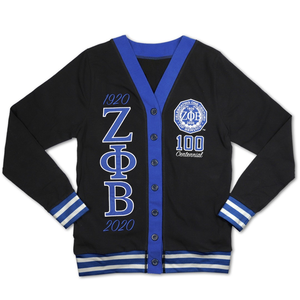 เสื้อคาร์ดิแกน Zeta Phi Beta รุ่นครบรอบ 100 ปี สีดำ-น้ำเงิน สำหรับผู้หญิง แบบติดกระดุม ถักนิตติ้ง รุ่นฉลองครบรอบ 1920 - Product Image 1