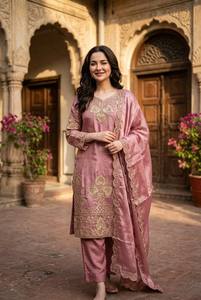 Presenting New Designer Collection In <b>SILK</b> With Heavy Embroidery Sequence Work Top-Bottom And Dupatta Set Fully Stitched - Product Image 4