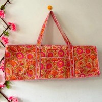 Sac fourre-tout matelassé en coton pour usage quotidien, motif floral imprimé à la main, idéal pour l'épaule