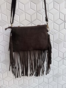 Nouveau design 2026 Sac à main bandoulière en cuir suédé à franges, orné de pierres turquoise, style bohème gypsy, en cuir de cheval fait main, multi-usages - Product Image 4