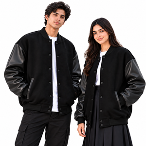 Blousons universitaires personnalisés en molleton de coton surdimensionnés avec manches en cuir PU, grande taille, épaules tombantes, style baseball décontracté streetwear - Product Image 1