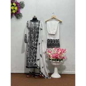 Ropa de fiesta para mujer de diseñador Dupatta inferior superior con Conjunto elegante de trabajo cosido - Product Image 3