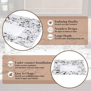 Nuovo Top per Mobile Bagno in Ceramica Bianco Carrara e Nero 37\"x22\" con 3 Fori per Rubinetti, Lavabo da Incasso e Paraschizzi - Product Image 4