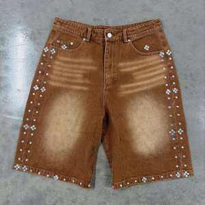 Shorts de algodón de calidad con logotipo personalizado, shorts deportivos desgastados al por mayor, shorts negros vintage con lavado ácido para hombre - Product Image 3