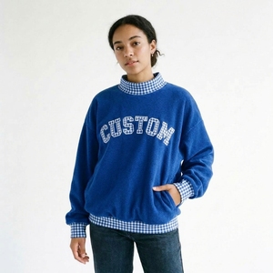 <b>Women</b>’s Premium Cotton Oversized Mockneck Top Private Label <b>Clothing</b> Gingham Print Custom Logo Streetwear Mockneck - Product Image 1