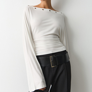 <b>Women's</b> Summer Logo Jersey <b>Compressed</b> Drop-Shoulder Crop <b>Top</b> Long Sleeve Slim Fit Grommet Detail Front Elegant <b>Women</b> Crop <b>Top</b> - Product Image 4