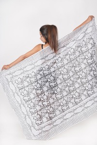 Classic Paisley Print Cotton Beach <b>Wrap</b> - <b>Black</b> & White Zig-Zag Border Pareo - Versatile Handmade Sarong - Product Image 2