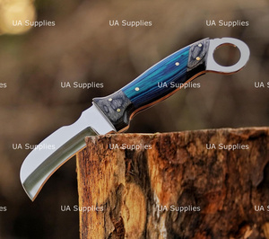 UA Supplies Couteau artisanal en acier inoxydable à lame profilée avec trou pour le pouce, 7,5 pouces, qualité industrielle, manche en bois Pakka, OEM - Product Image 2