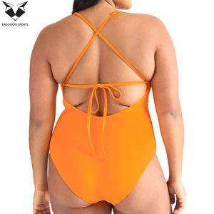 Bikinis de una pieza de cuello alto, estilo cómodo, color naranja neón, con lavado frontal, al por mayor, el mejor proveedor, OEM ODM - Product Image 4