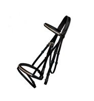 Bridon en cuir pour cheval avec sangle de nez à boucle et garniture dorée, équipement d'équitation durable TAK Equestrian HB1902