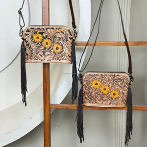 2025 bolso cruzado con flecos de girasol de cuero de vaca con herramientas de estilo Vintage personalizado bolso de hombro de cuero de calidad superior para mujer - Product Image 4