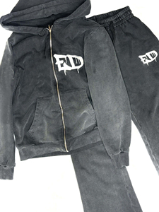Sudadera con capucha de serigrafía de alto gramaje con efecto desgastado por el sol, chándal acampanado para hombre, chándal vintage oversize con lavado ácido para hombre - Product Image 5